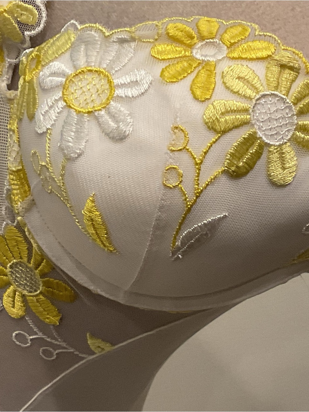2001 Victoria's Secret White Sheer Bodysuit with Yellow Floral Embroidery - Picture 3 of 13